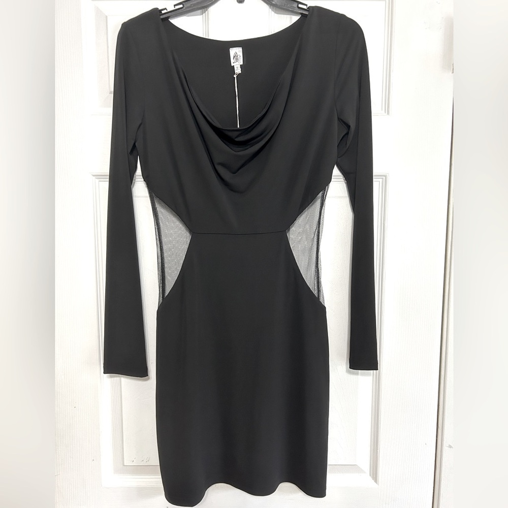 Iron black long sleeve mesh cutout dress, size small, NWT